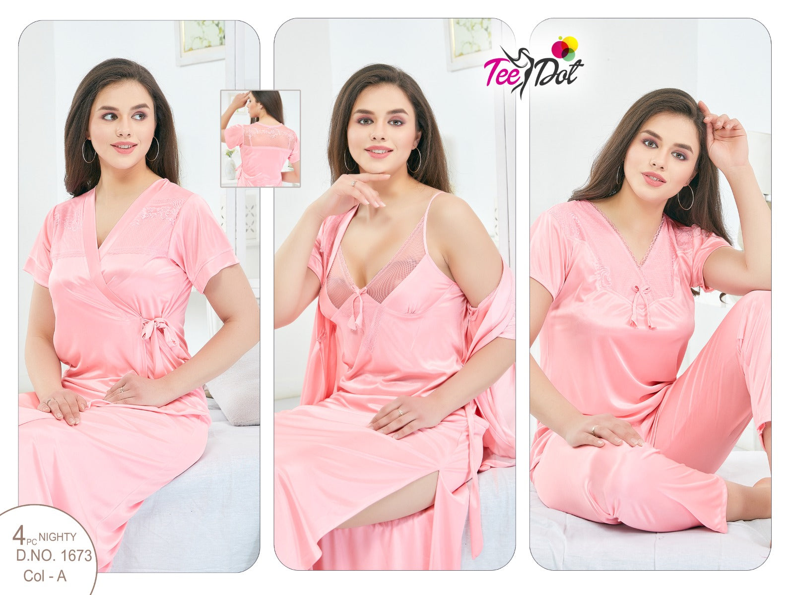 Luxury Indian Silk Nighty Set – 4-Piece Gown, Inner, Shirt & Pajama